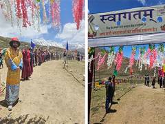 
      
      Himachal LS polls: People arrive in traditional attire to vote at
      
      