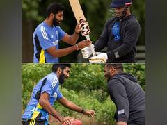
      
      Jasprit Bumrah tries hand at American football, meets NFL star
      
      
