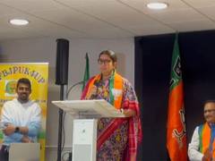 
      
      Smriti Irani attends Overseas Friends of BJP victory celebration
      
      