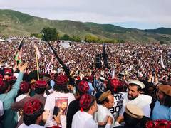 
      
      PTM holds massive rally to protest military operations in KP
      
      