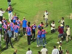 
      
      India players dance to tunes of dhol after arriving at Wankhede
      
      
