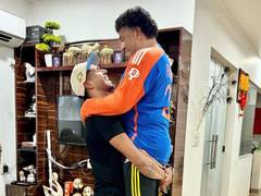
      
      Harshit Rana celebrates ODI call-up with his father
      
      