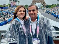 
      
      Nita Ambani, Mukesh Ambani attend Paris Olympics opening ceremony
      
      