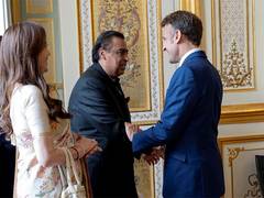 
      
      Nita Ambani, Mukesh Ambani meet French President Macron in Paris
      
      