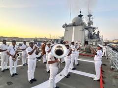 
      
      Russian President Putin greets INS Tabar on Russia's Navy Day
      
      