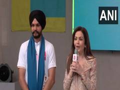 
      
      IOC member Nita Ambani felicitates shooter Sarabjot Singh
      
      