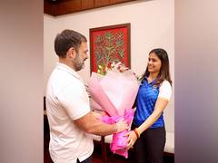 
      
      Double Olympic medallist Manu Bhaker meets Rahul Gandhi
      
      