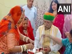 
      
      Arjun Ram Meghwal celebrates Raksha Bandhan with women in Bikaner
      
      
