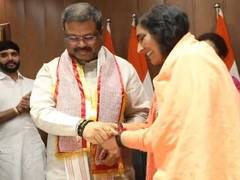 
      
      Sadhvi Ritambhara ties 'Rakhi' to Union Minister Pradhan
      
      