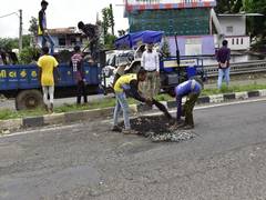
      
      Patchwork done on roads in Narmada District following rain damage
      
      