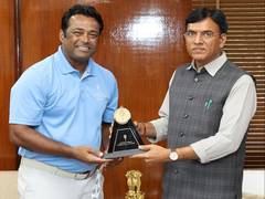 
      
      Mansukh Mandaviya meets India tennis icon Leander Paes
      
      