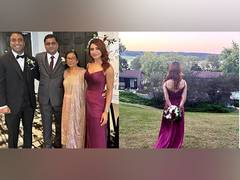 
      
      Samantha looks stunning in purple gown at brother David's wedding
      
      
