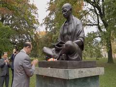 
      
      Lok Sabha speaker-led delegation pays tributes to Mahatma Gandhi 
      
      