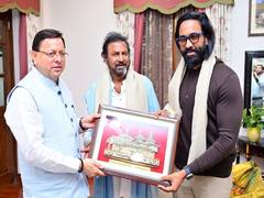 
      
      Uttarakhand CM Dhami meets Telugu cinema actor, film producer M. 
      
      