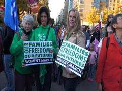 
      
      US elections: Women's March protesters gather to support Harris
      
      