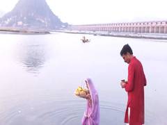 
      
      Vijayawada: Devotees offer arghya, perform Chhath Puja
      
      