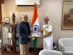 
      
      Coast Guard Chief S Paramesh calls on India's High Commissioner
      
      