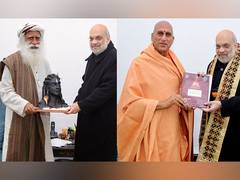 
      
      Home Minister Amit Shah meets Sadhguru, Swami Avdheshanand Giri
      
      
