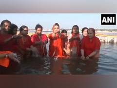
      
      Prayagraj: BJP's Aparna Bisht Yadav takes holy dip at Sangam
      
      