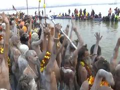 
      
      Mahakumbh: Akhadas take Amrit Snan at Triveni Sangam with their d
      
      
