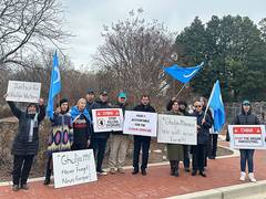 
      
      Uyghur activist leads protest at Chinese embassy 
      
      