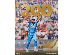 
      
      Shami completes 200 ODI wickets, registers memorable fifer
      
      