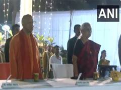 
      
      UP CM Adityanath attends dinner hosted by Guv Anandiben Patel
      
      