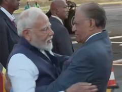 
      
      PM Modi lands in Mauritius, accorded ceremonial welcome
      
      