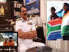 
      
      Navy Chief interacts with crew of INSV Tarini 
      
      