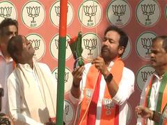 
      
      G Kishan Reddy hoists BJP flag at state party office in Hyderabad
      
      