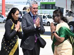 
      
      President Murmu arrives in Rome for Pope's funeral
      
      