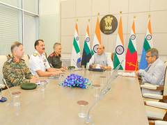 
      
      Rajnath Singh holds meeting with Defence Secretary, CDS, Navy Chi
      
      