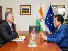 
      
      Piyush Goyal meets EU's Commissioner, holds talks on FTA
      
      