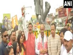 
      
      Om Birla garlands statue of Lord Birsa Munda in Ranchi
      
      