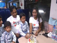 
      
      Couple celebrates son's birthday in Katra-Srinagar Vande Bharat
      
      