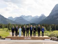 
      
      G7 leaders pose for family photo as Trump cuts short Canada visit
      
      