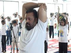 
      
      Union Minister Suresh Gopi performs yoga in Ernakulam, Kerala
      
      