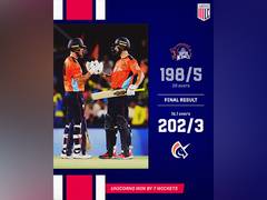 
      
      San Francisco Unicorns defeat Texas Super Kings by 7 wickets
      
      