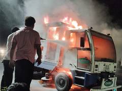 
      
      Fire breaks out in road cleaning vehicle opposite Telangana Assem
      
      