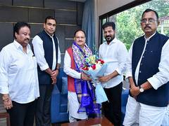 
      
      Revanth Reddy appeals to Nadda for timely release of urea 
      
      