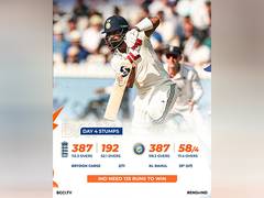 
      
      Carse's stunning spell leaves India struggling at 58/4 (Day 4)
      
      