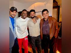 
      
      CSK stars Raina, Harbhajan, Bravo reunite in UK
      
      