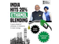 
      
      India achieves 20% ethanol blending in petrol
      
      
