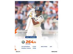
      
      Fifties from Jaiswal, Sudarshan take India to 264/4 vs England
      
      