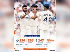 
      
      Prasidh-Siraj's fiery spells keep India in hunt to win Oval Test
      
      