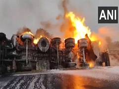 
      
      Truck carrying chemicals overturns and catches fire in Mathura
      
      