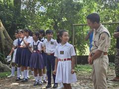 
      
      Orientation for students on conservation at Pobitora Sanctuary
      
      