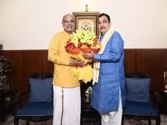 
      
      Vice-Presidential candidate CP Radhakrishnan meets Nitin Gadkari
      
      