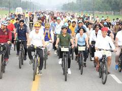 
      
      Mandaviya cycles along with MPs on Sunday in New Delhi
      
      
