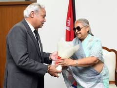 
      
      Indian Amb Naveen Srivastava calls on Nepal PM Karki
      
      